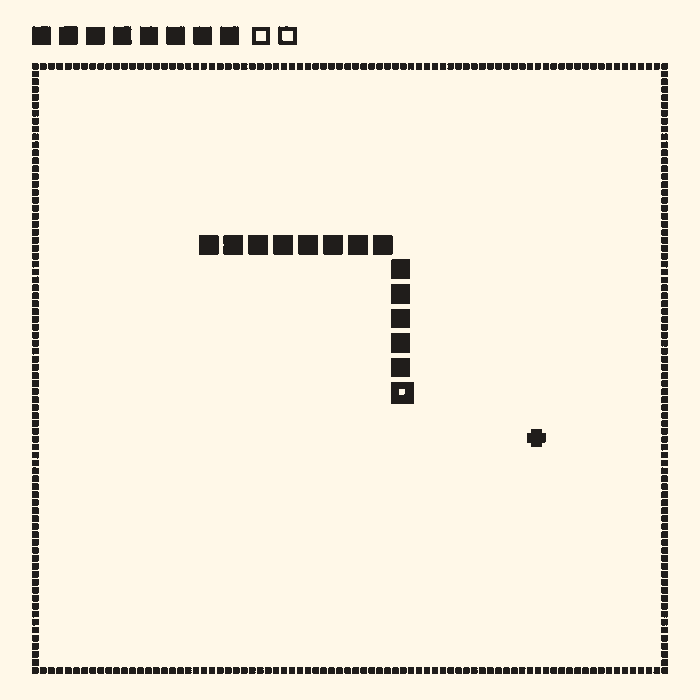 A monochrome Snake game in progress on a tiny square screen